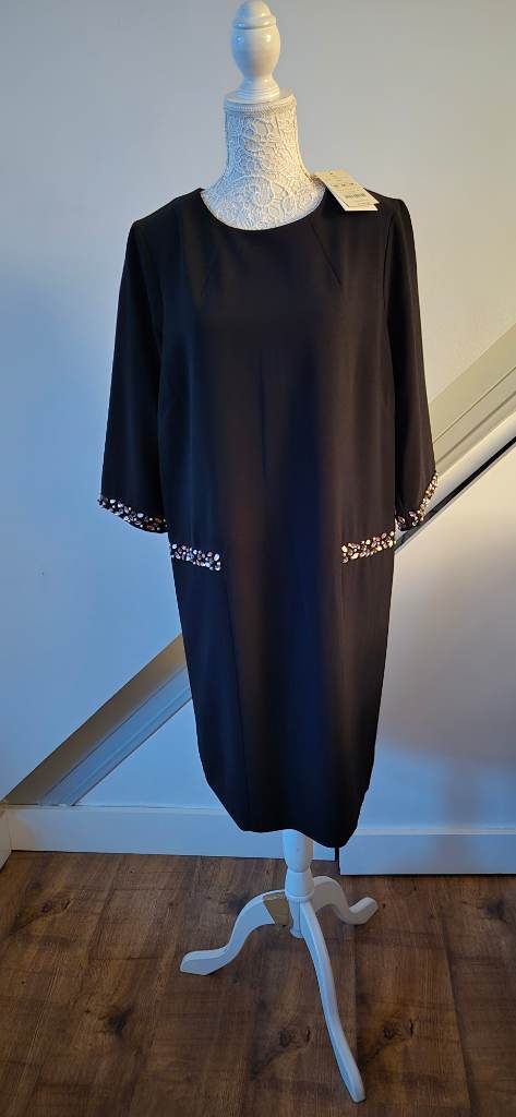 Monsoon Black evening dress with embellished crystals Size 18 bnwt