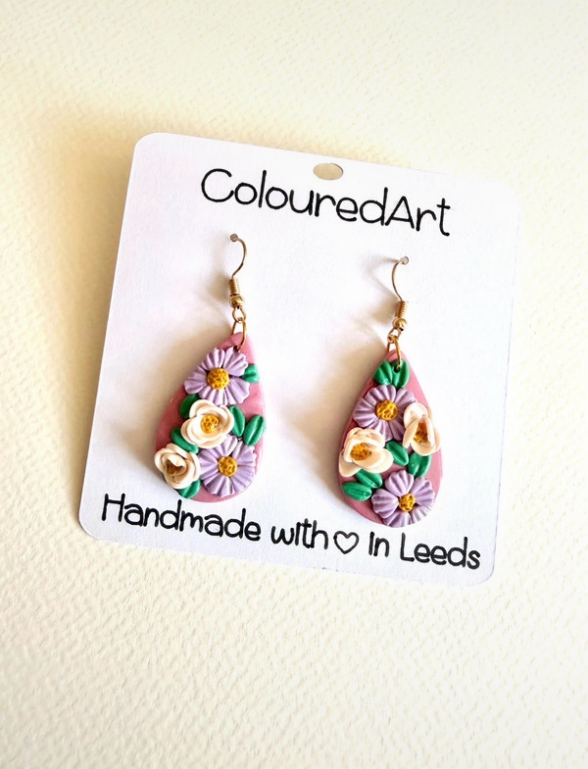 Handmade earrings, floral, polymer clay