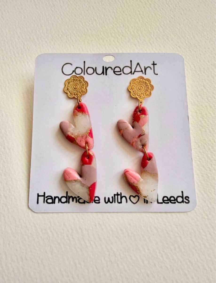 Heart earrings, handmade, polymer clay