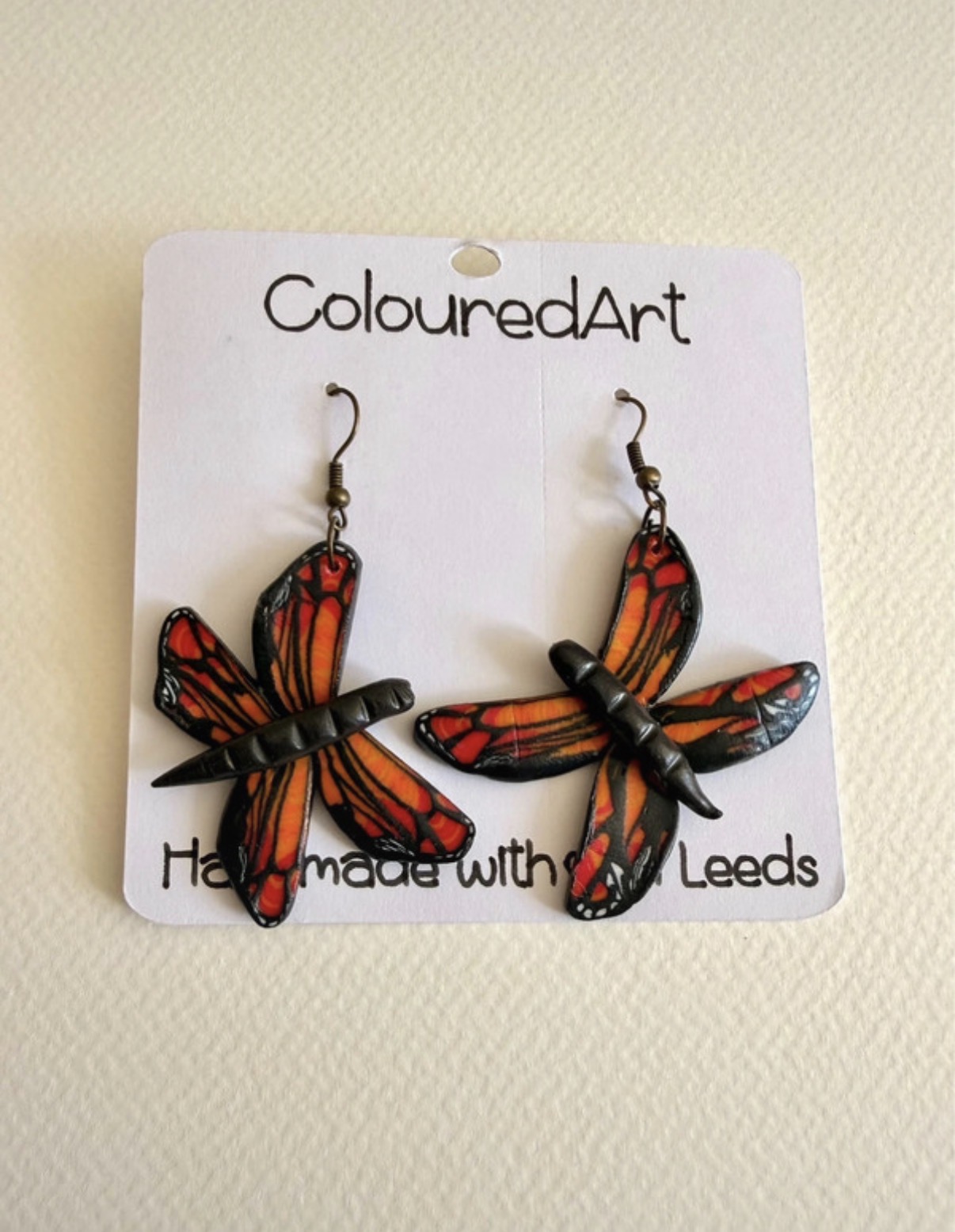 Butterfly earrings, handmade, polymer clay