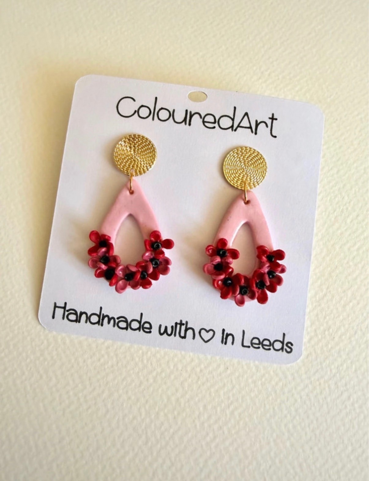Handmade earrings, polymer clay, floral
