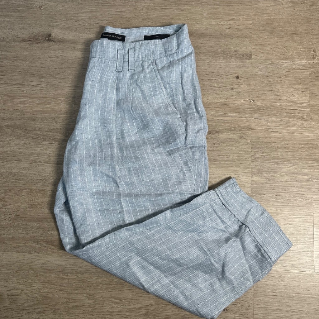 Banana Republic "Avery" Linen-Viscose Blend Pinstripe Trousers