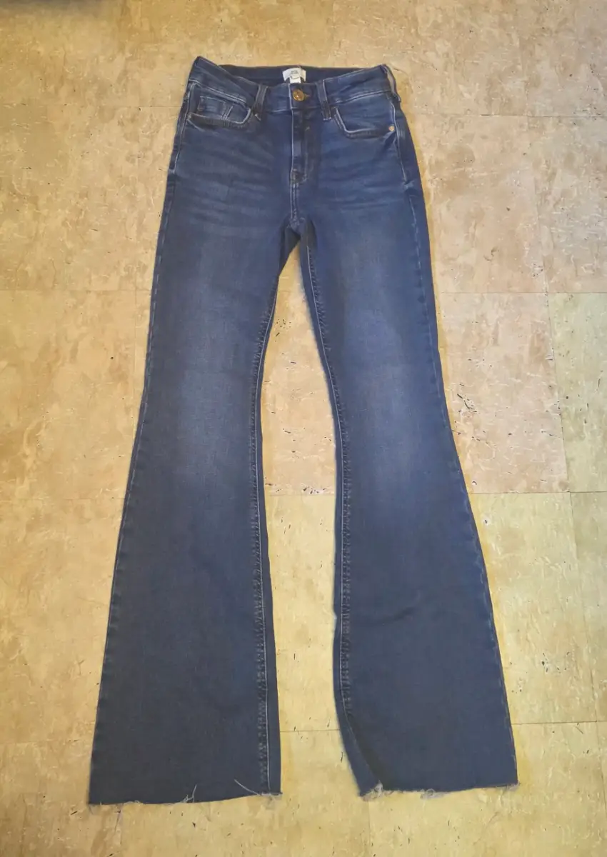 River Island Flared Jeans - Raw Hem - Blue - Size 8R