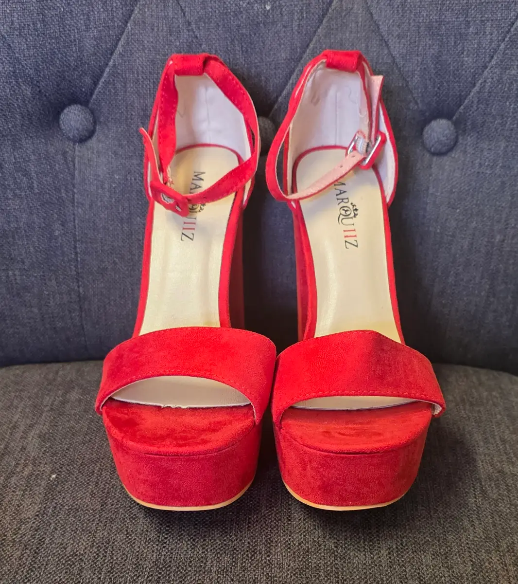 Marquiiz Suede Platform Buckle Sandal Heels- Red - Size 37 (UK