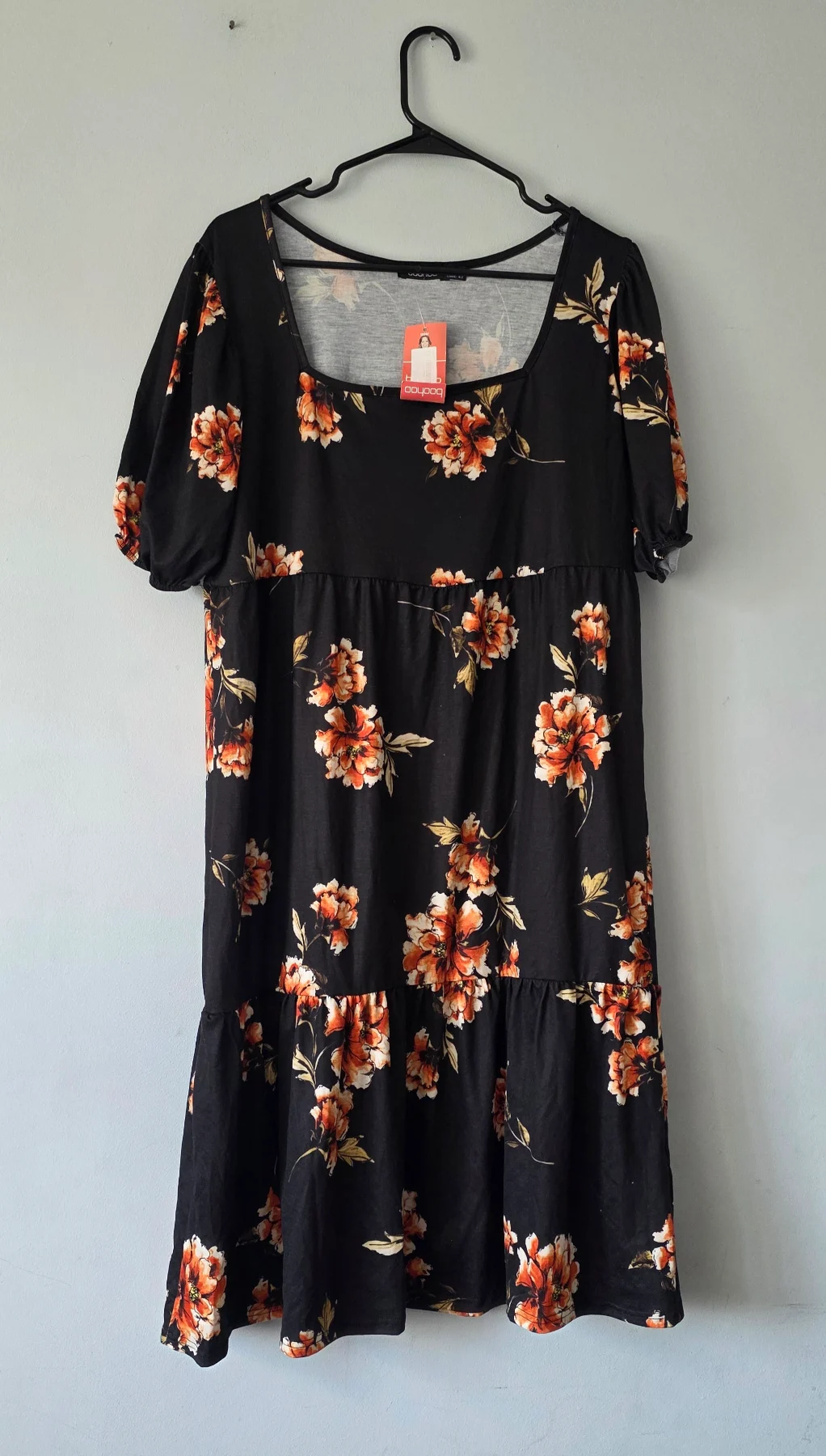 Boohoo Floral Tiered Midi Dress - Square Neck - Size 16