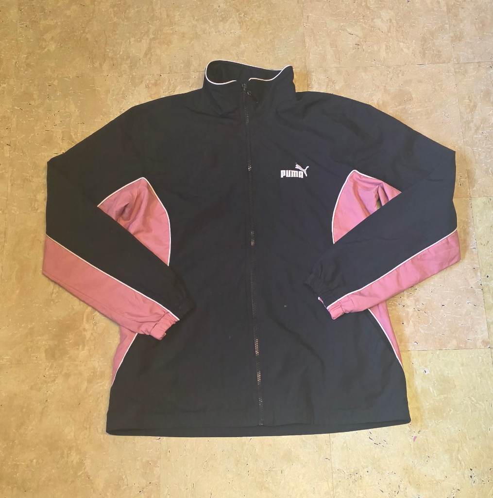 Y2L Puma Windbreaker Full Zip Jacket - Black and Pink - Size L