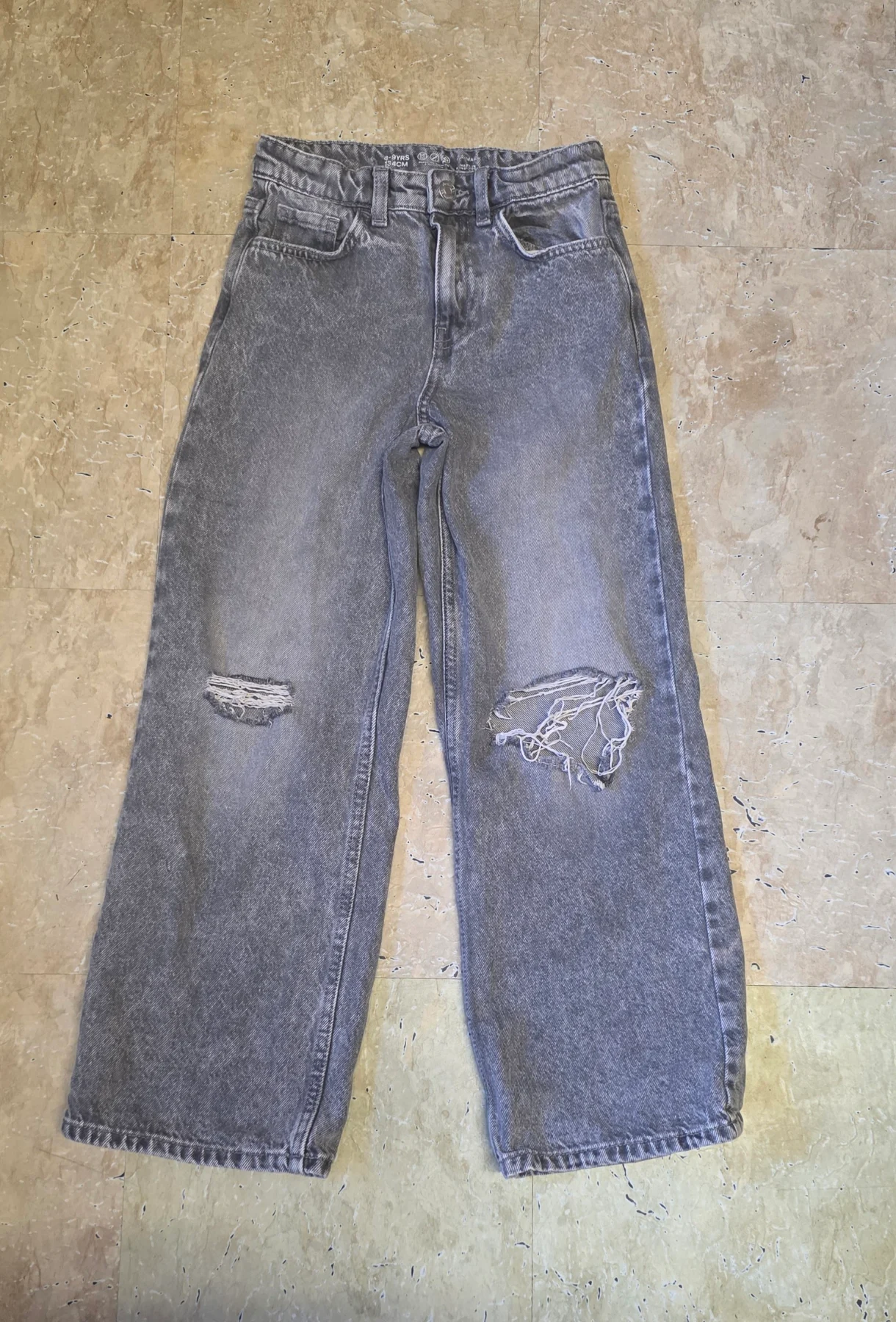 Primark Girls Distressed Wide Leg Jeans - Grey - Age 8-9