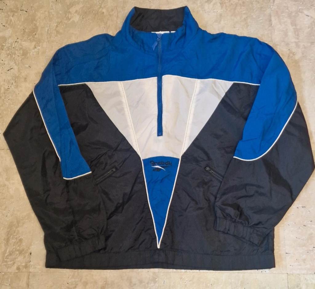 Reebok Half Zip Pullover Windbreaker - Blue, White and Black - Vintage 90s - Size XL