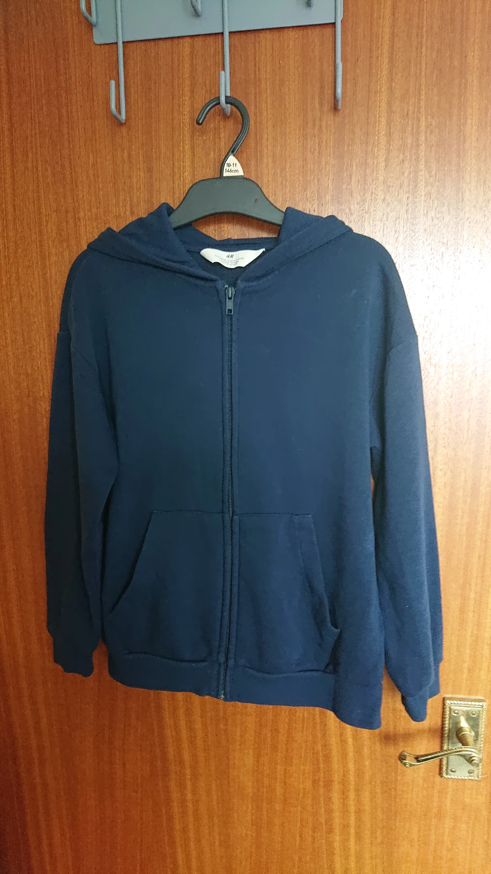 Navy cotton mix zip up hoodie. Age 8-10