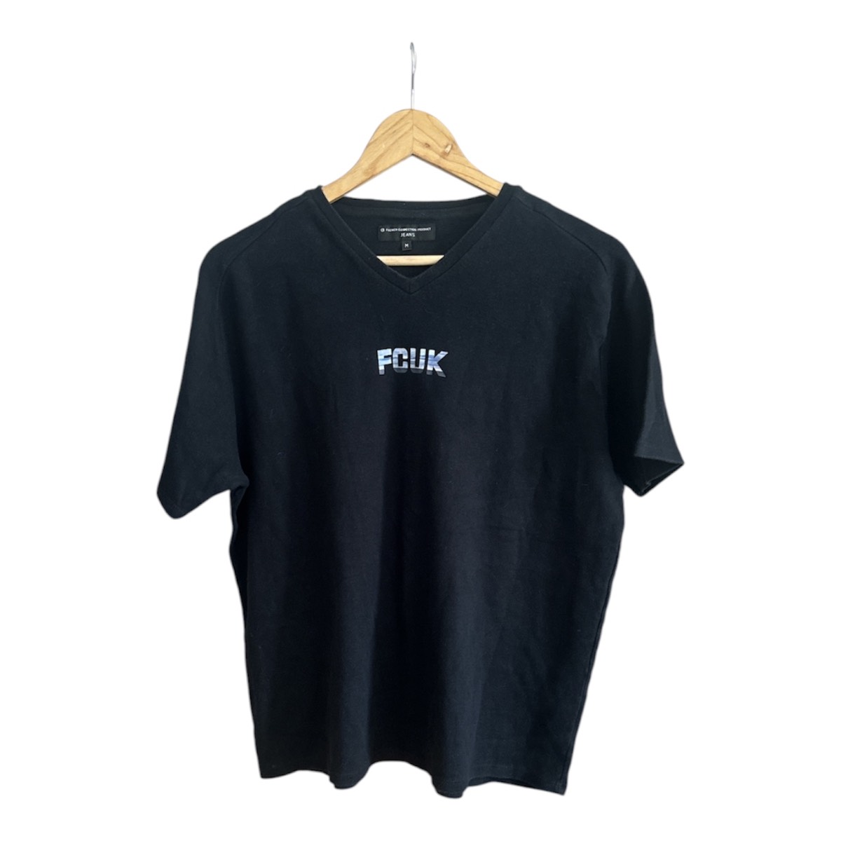 French Connection Black Cotton Thick Print T-shirt in size small M measures 26” pit to pit