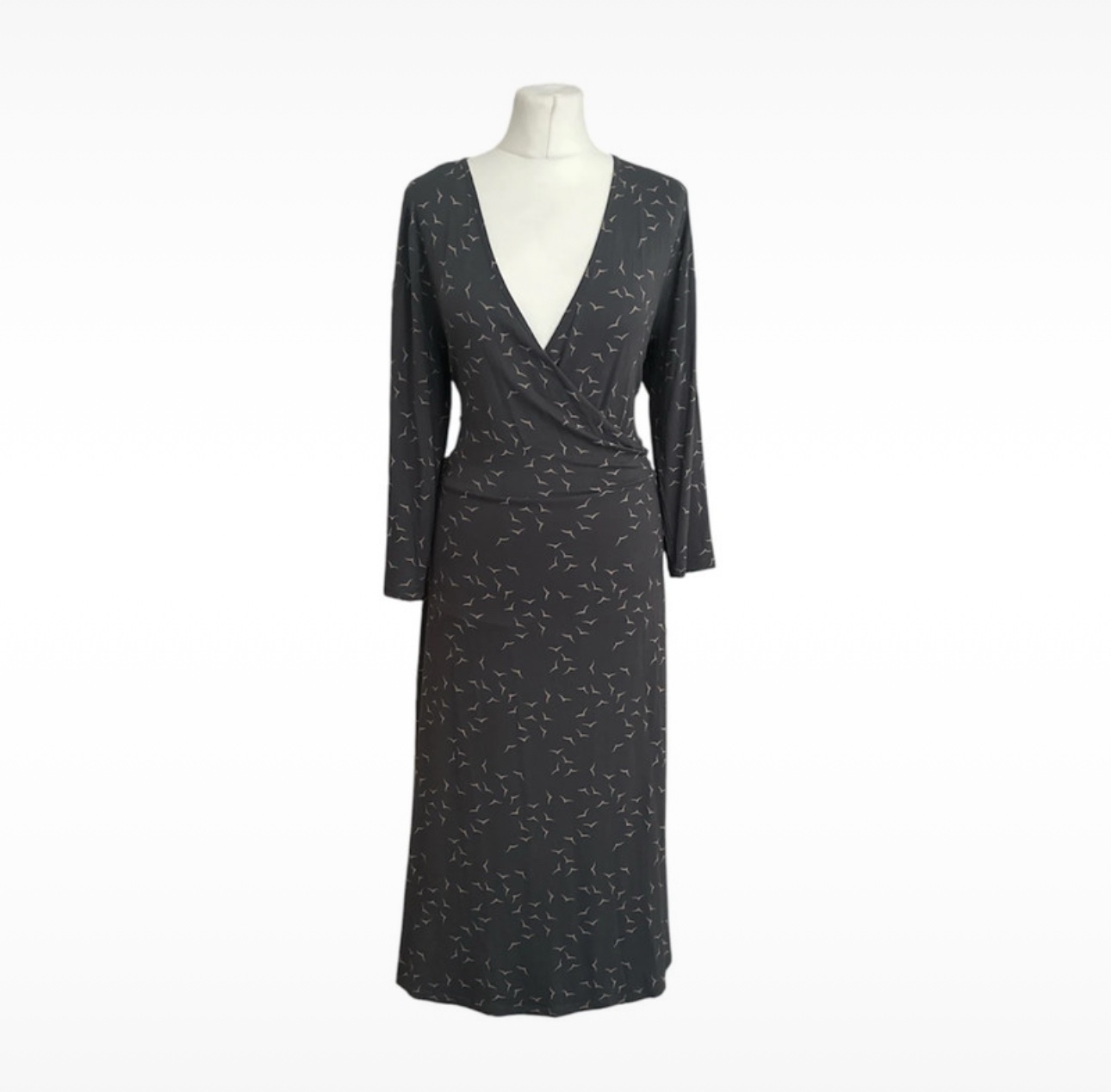 Brand New Principles long wrap over viscose print dress in grey size 16