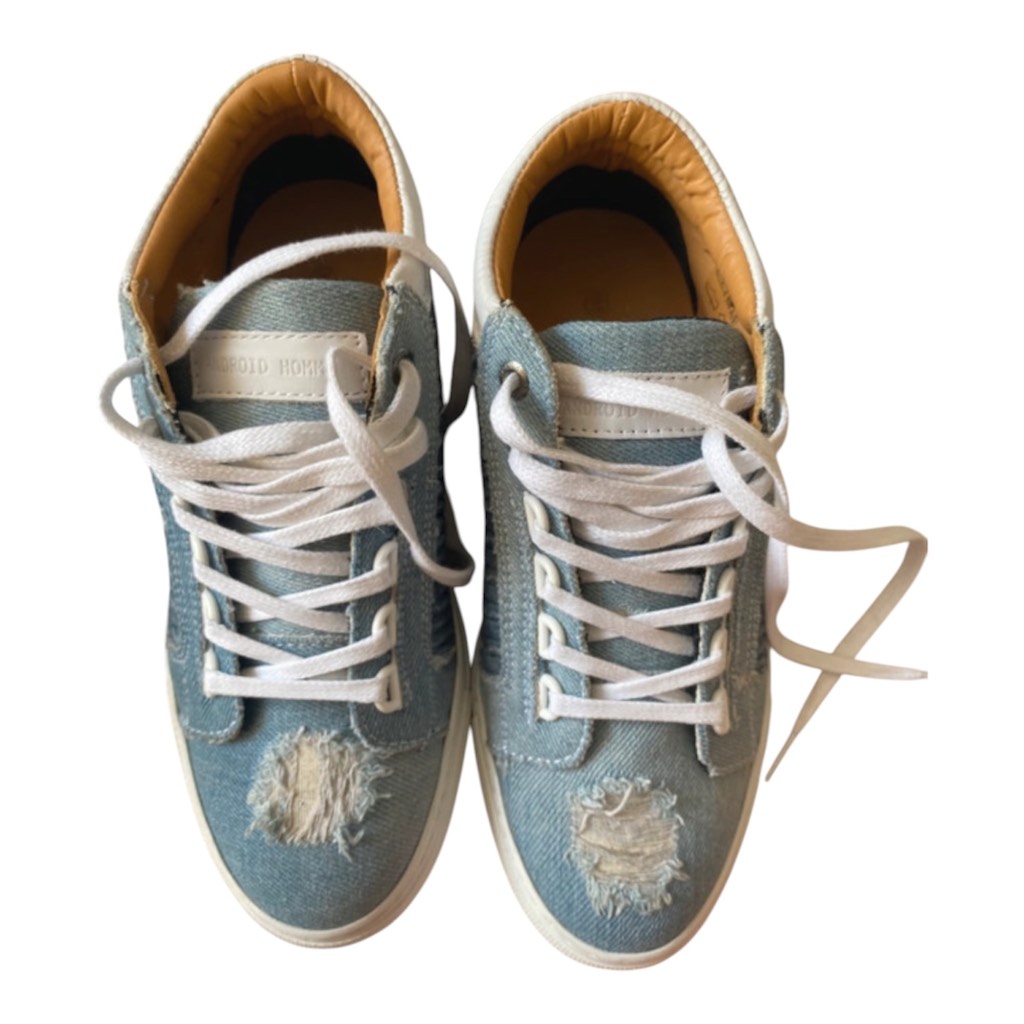 Distressed denim leather Android Homme Trainers in a Size 3 brand new in box.