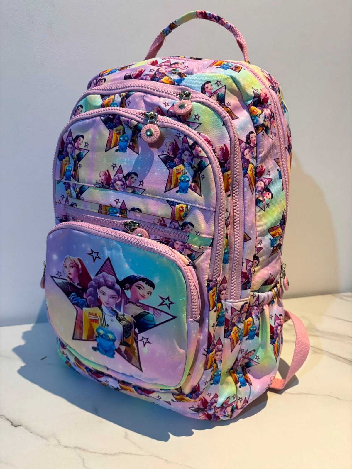 Colourful character school backpack for girls