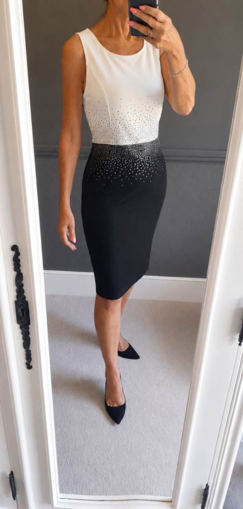Bodyflirt Boutique Black White Rhinestone Pencil Dress UK 12