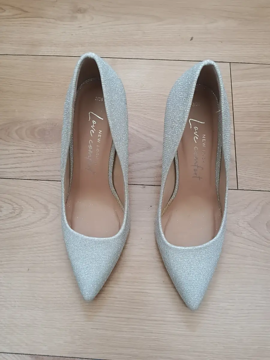New Look Love Comfort Silver Glitter Pointed‑Toe High Heels – Size 3 / 36