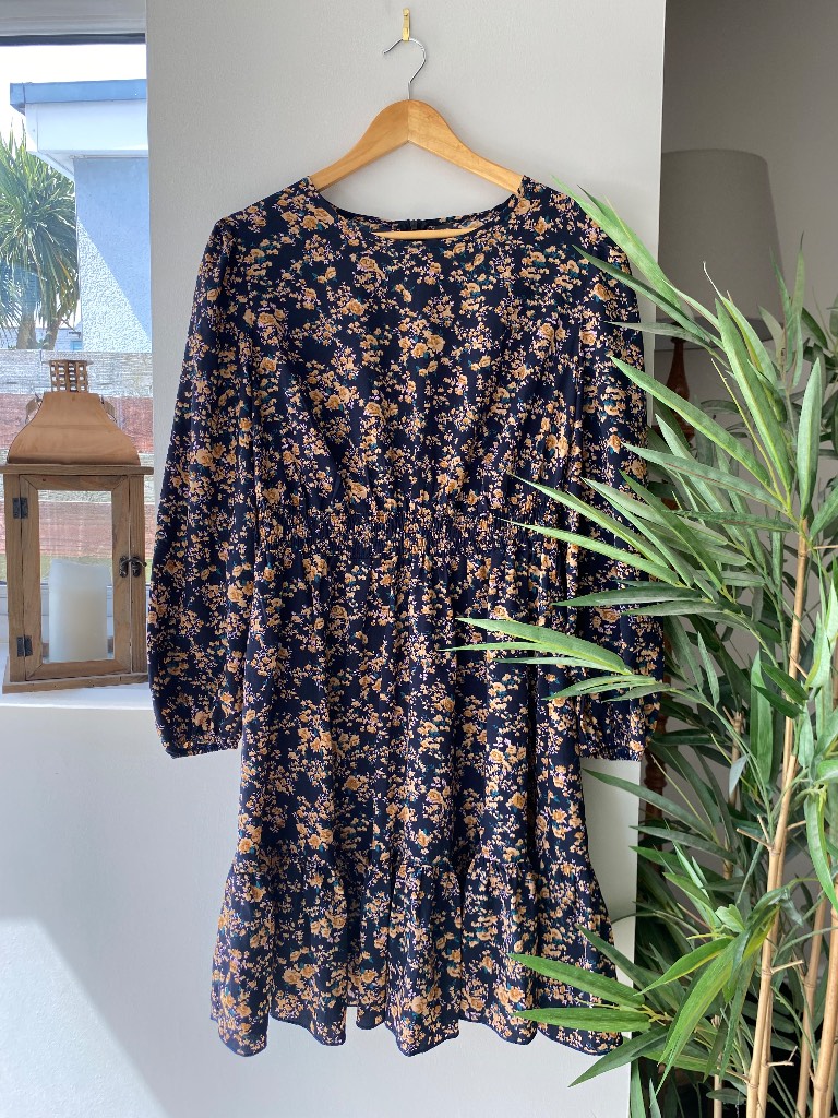 SHEIN Navy Ditsy Floral Smocked Mini Dress - Size 0XL