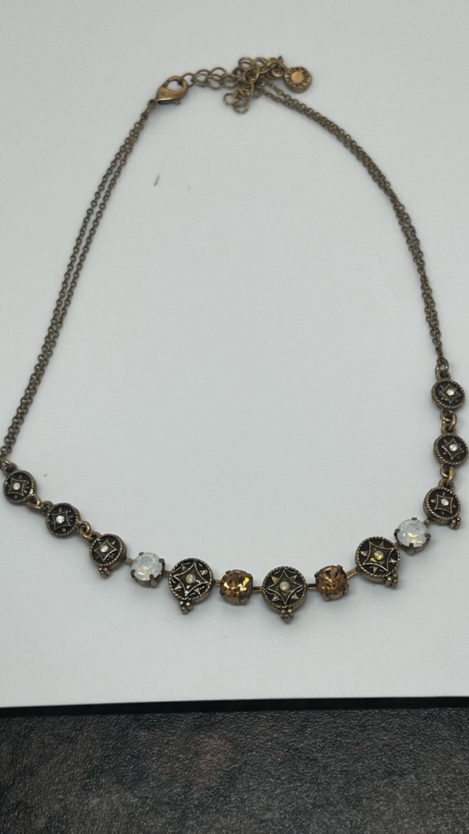 Vintage Danish Design Bronze Tone Statement Necklace with Crystal Details