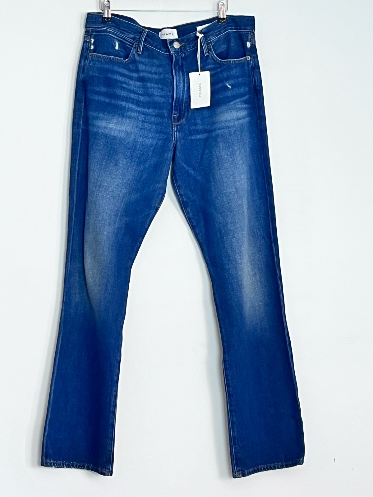 FRAME Le Hollywood Jeans W30 L32 Blue High Rise Straight Distressed NWT