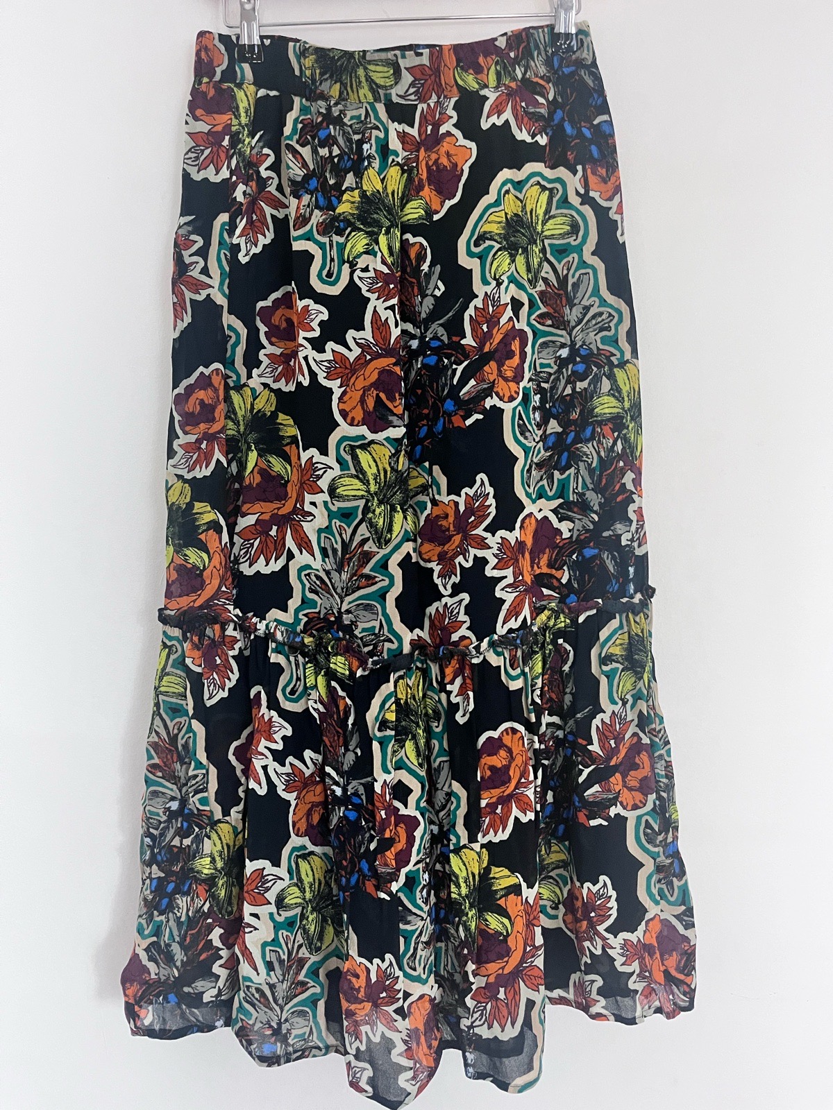 Gestuz Florita GZ Floral Midi Skirt Size 38 UK 10 Tiered Viscose Boho