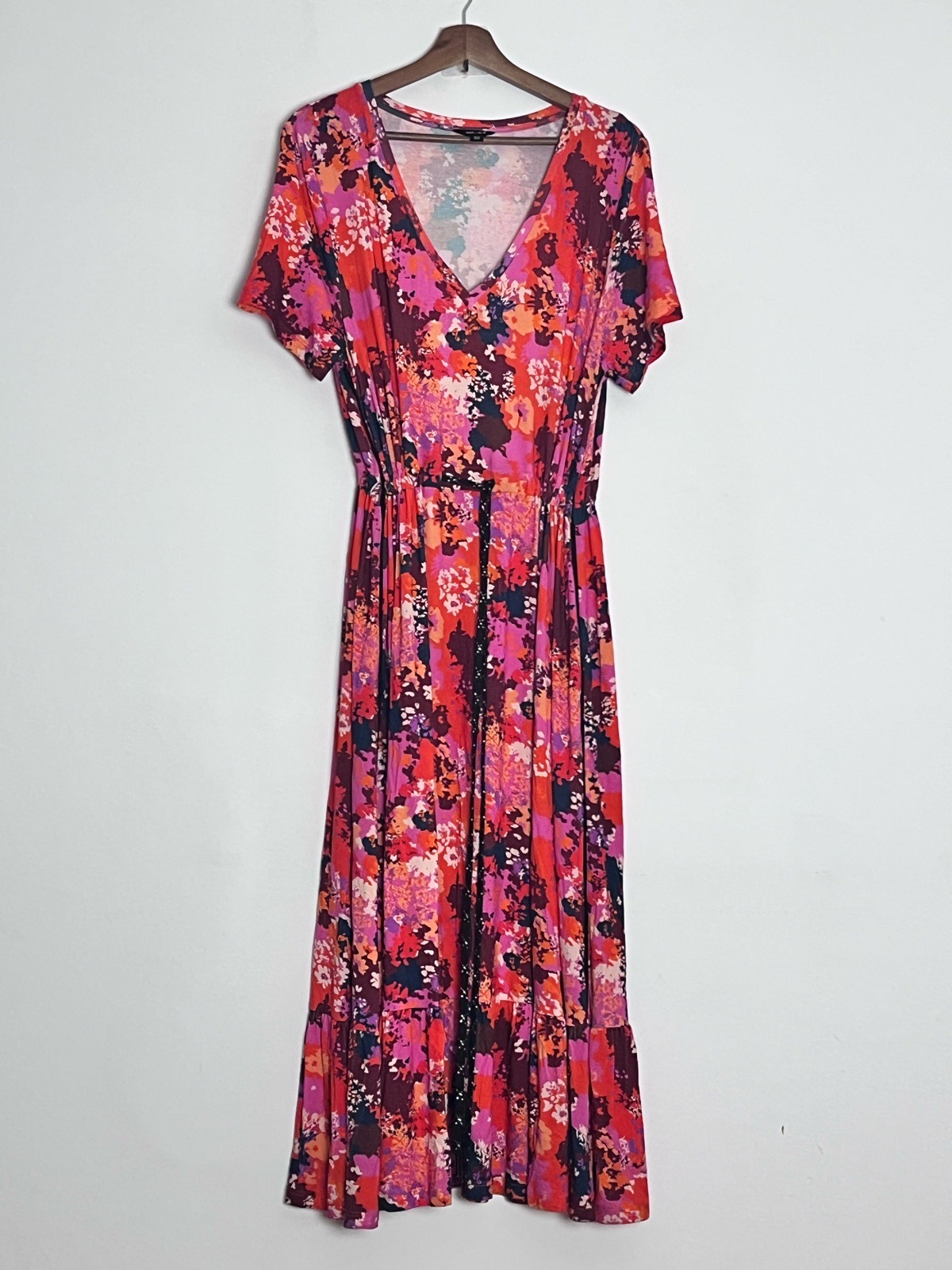 Saint + Sofia Meredith Sea Floral Maxi Dress UK 16 V Neck Jersey