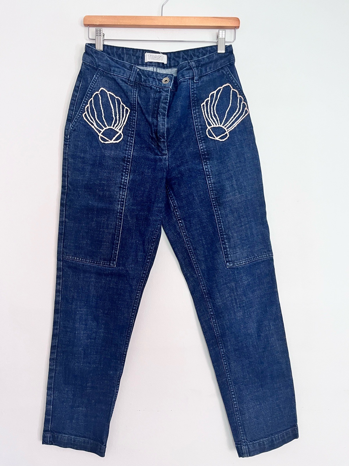 TOAST Size 10 Embroidered Shell Jeans Blue Denim Cropped Utility Trousers