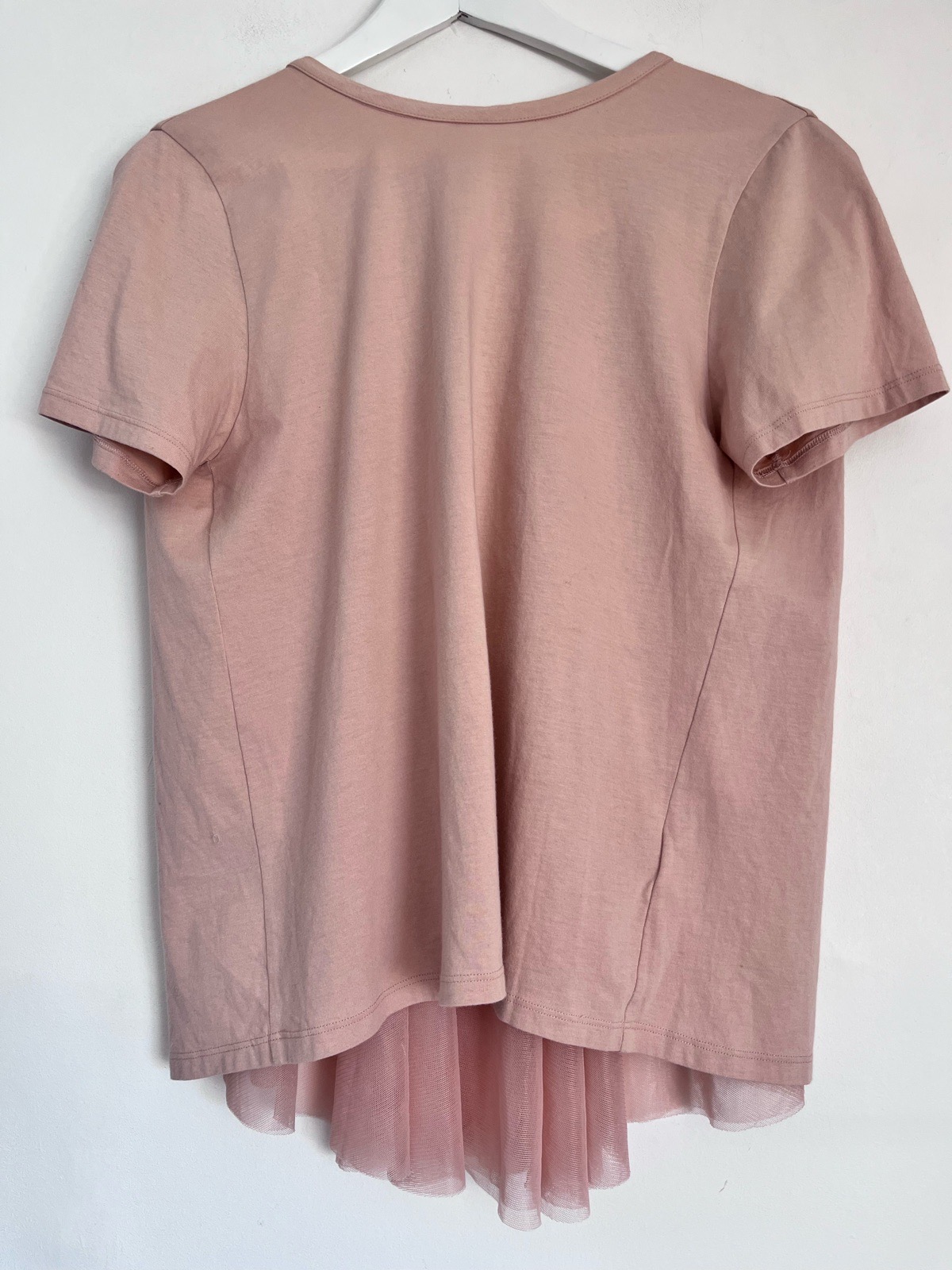 SEMICOUTURE T Shirt L Pink Cotton Tulle Mesh Dipped Hem Italian Designer