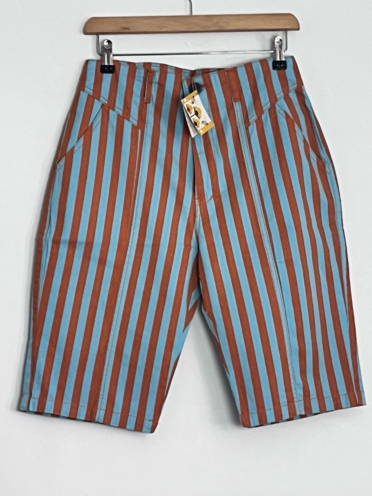 BNWT Lucy & Yak Dalston Organic Cotton Striped Shorts Orange Blue 28