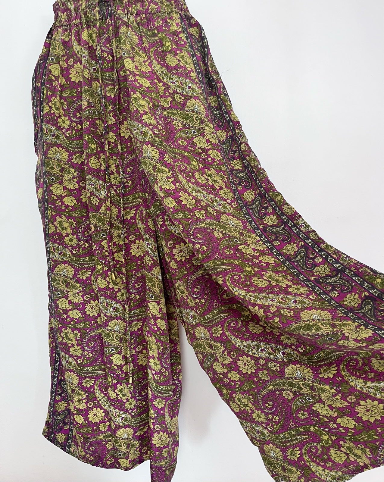 Gabrielle Parker Silk Blend Paisley Wide Leg Culotte Trousers S/M Boho