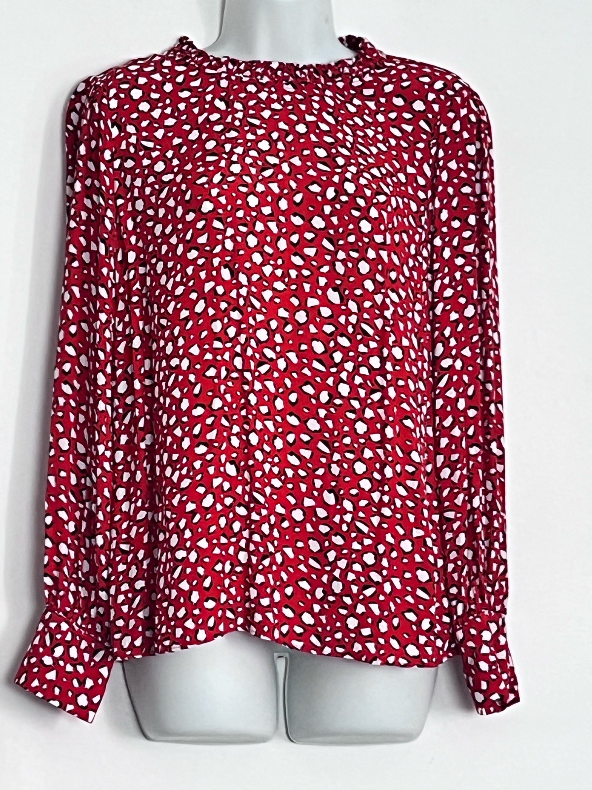 Ro&Zo Blouse UK 14 Red Abstract Animal Print Long Sleeve Viscose Top