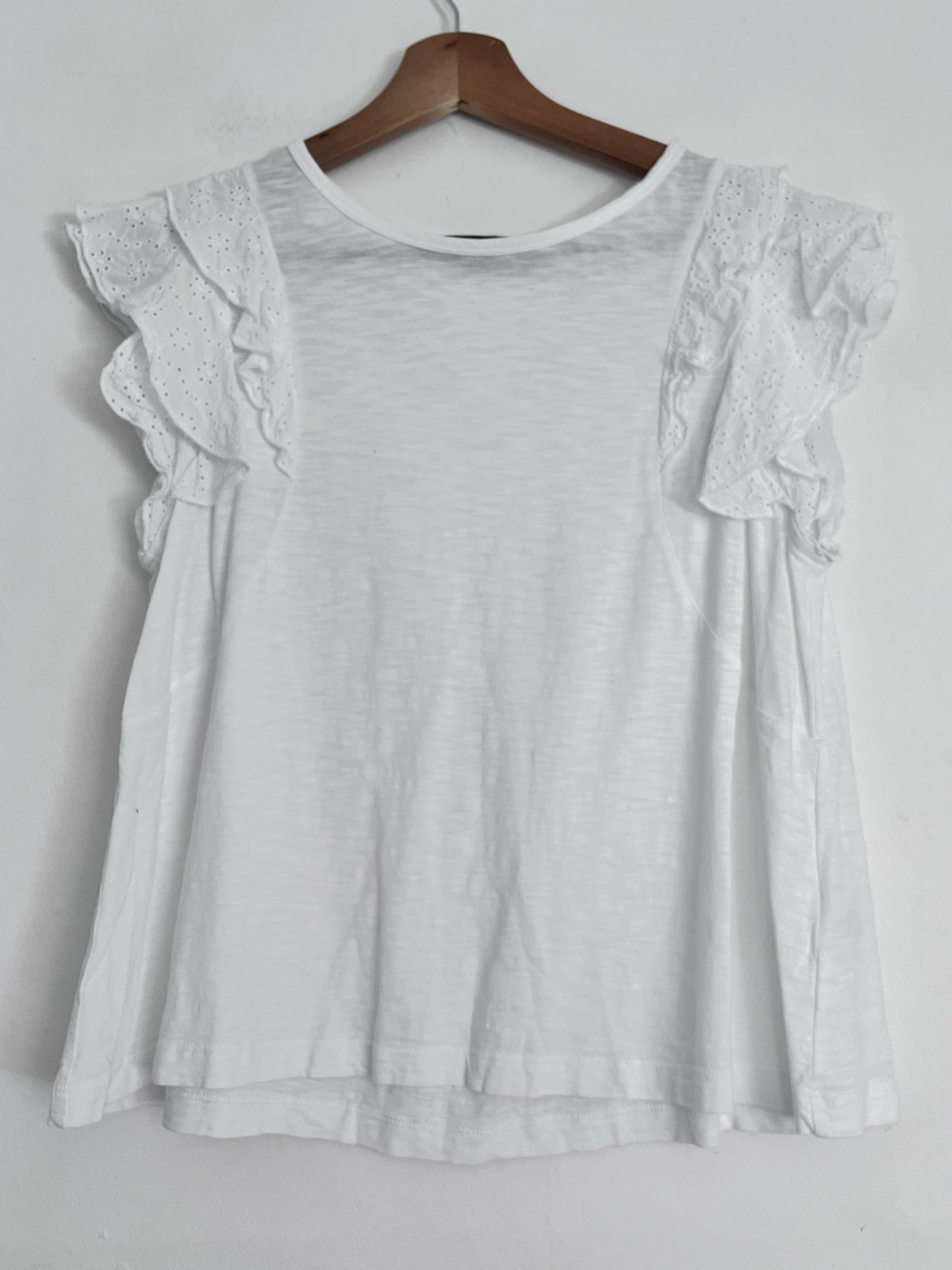 ME+EM White Broderie Ruffle Sleeve Cotton Top UK 8 Relaxed Swing