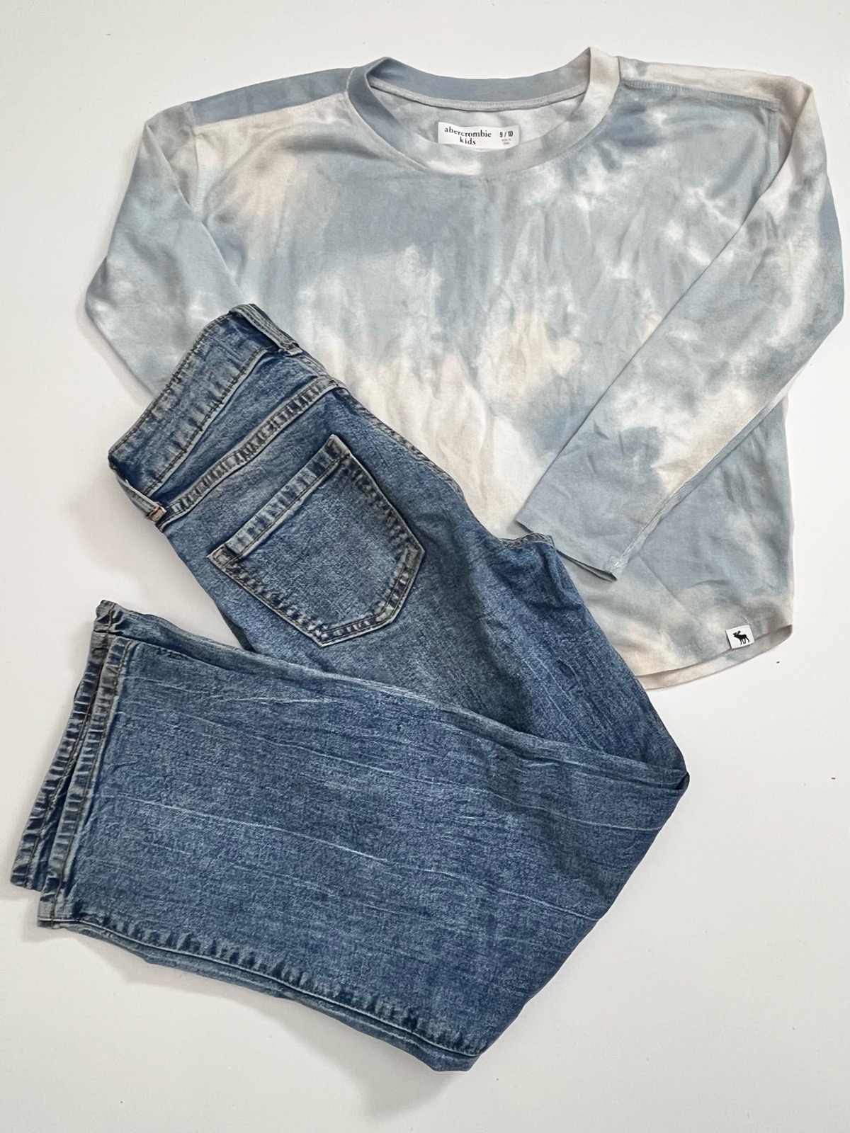 Abercrombie Kids Girls 9-10 Wide Leg Jeans Tie Dye Top 2 Piece Outfit
