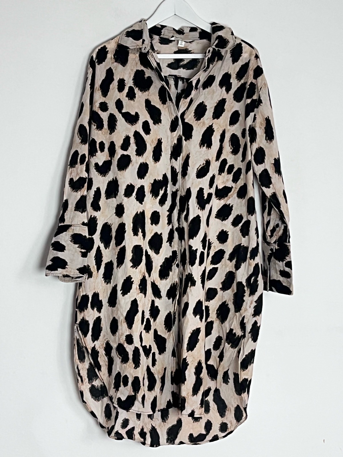 H&M Animal Print Cotton Shirt Dress Tunic Size M Oversized Leopard