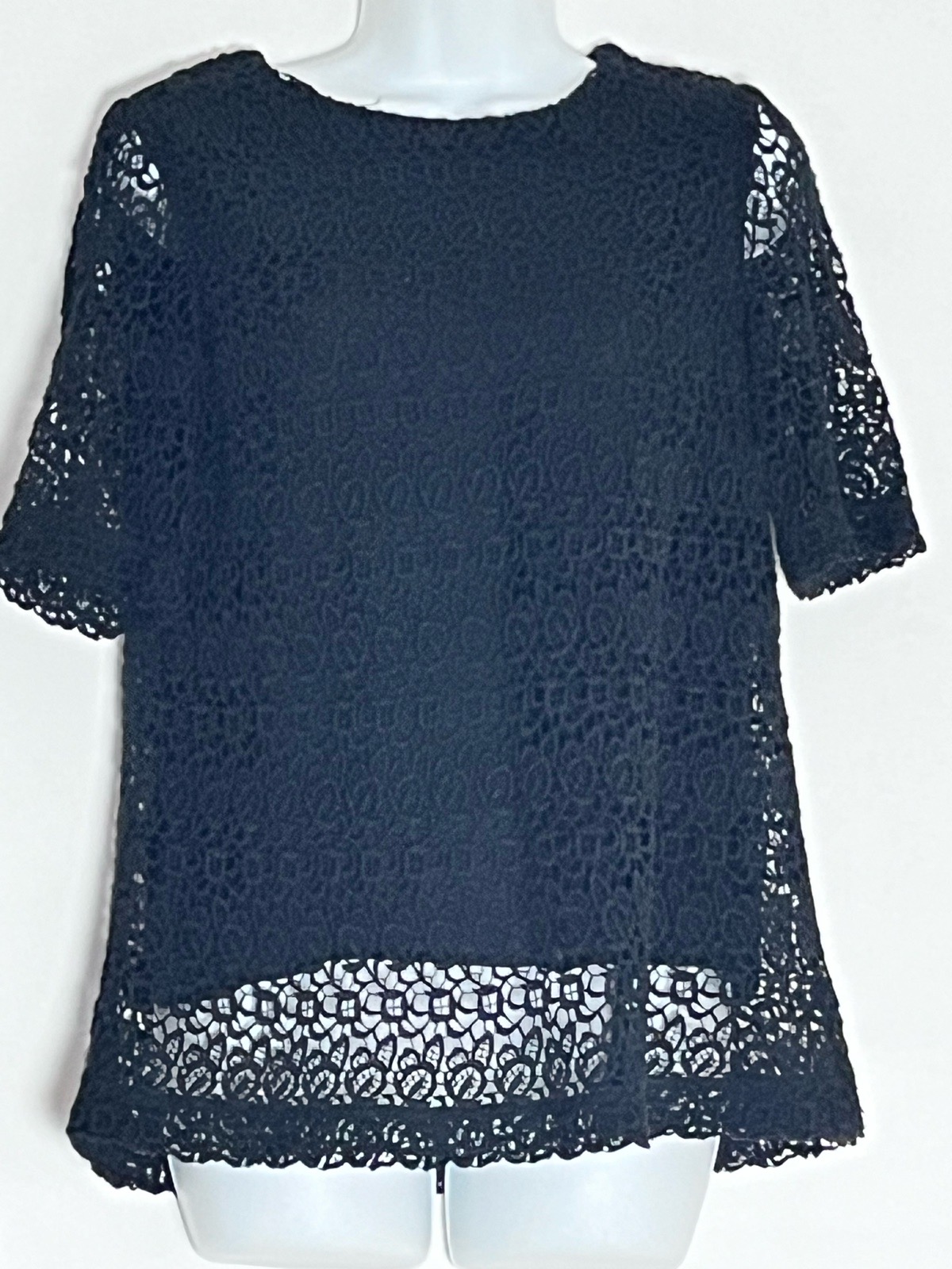 TOAST Black Lace Top Size 8 Cotton Blend Lined Short Sleeve