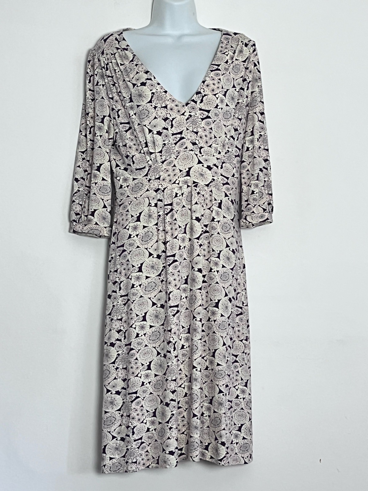 Brora Dress UK 12 Floral Print V Neck 3/4 Sleeve Viscose Jersey Midi