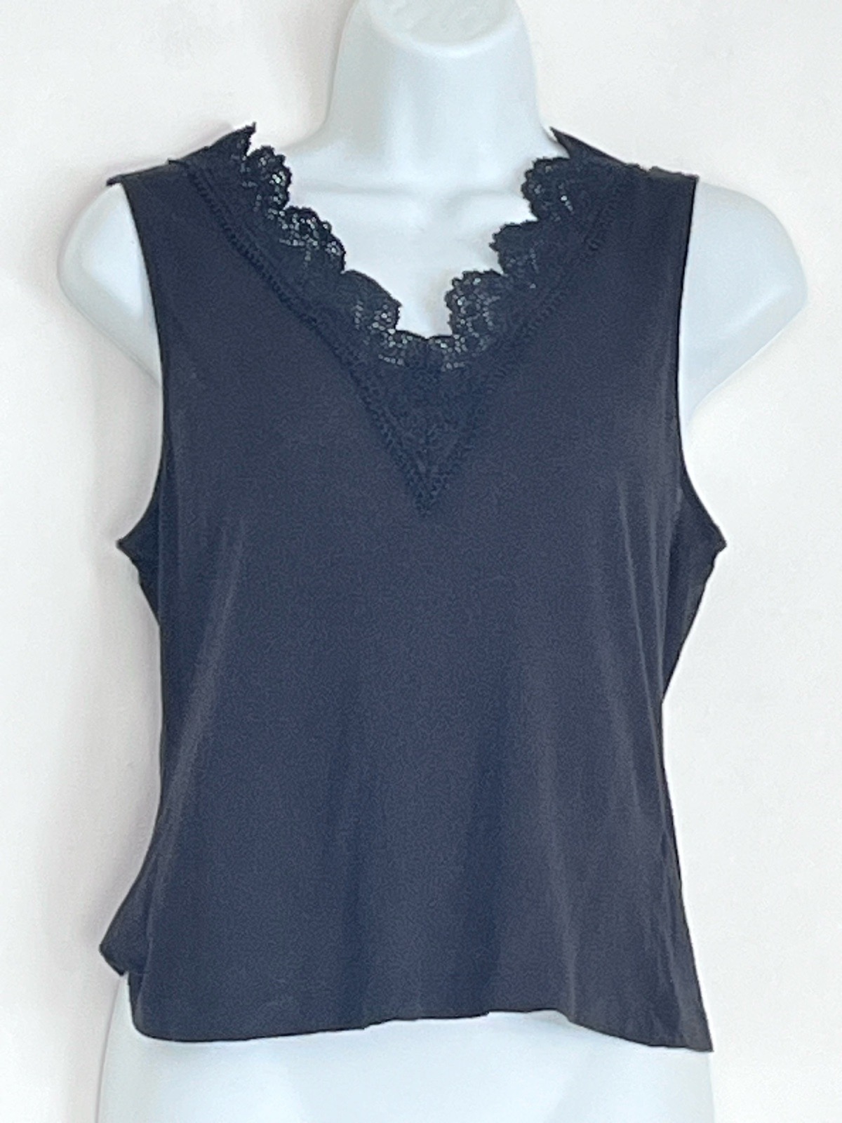 ME+EM Black Lace Trim Sleeveless Top UK 10 Cotton Modal