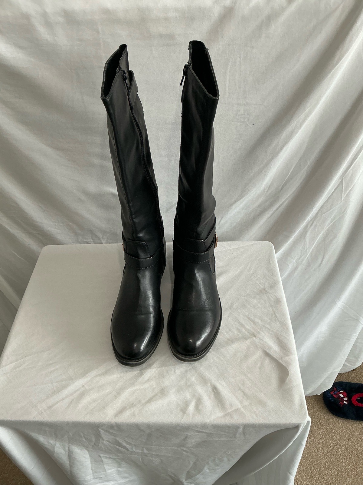 Miso UK 6 Black Knee High Riding Boots Gold Buckle Biker Equestrian