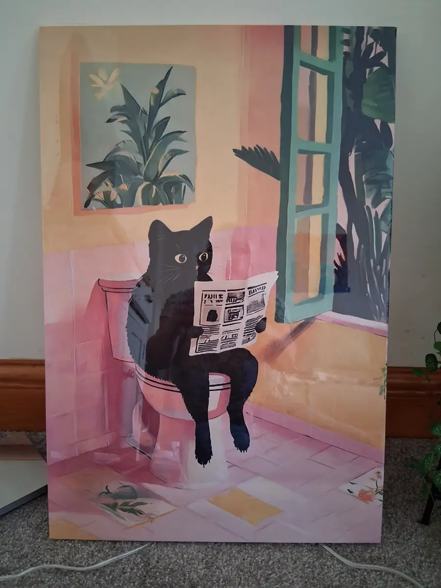 Funny black cat bathroom wall art