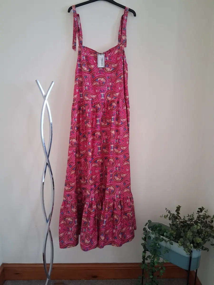 Oasis pink paisley tie strap maxi dress size 18