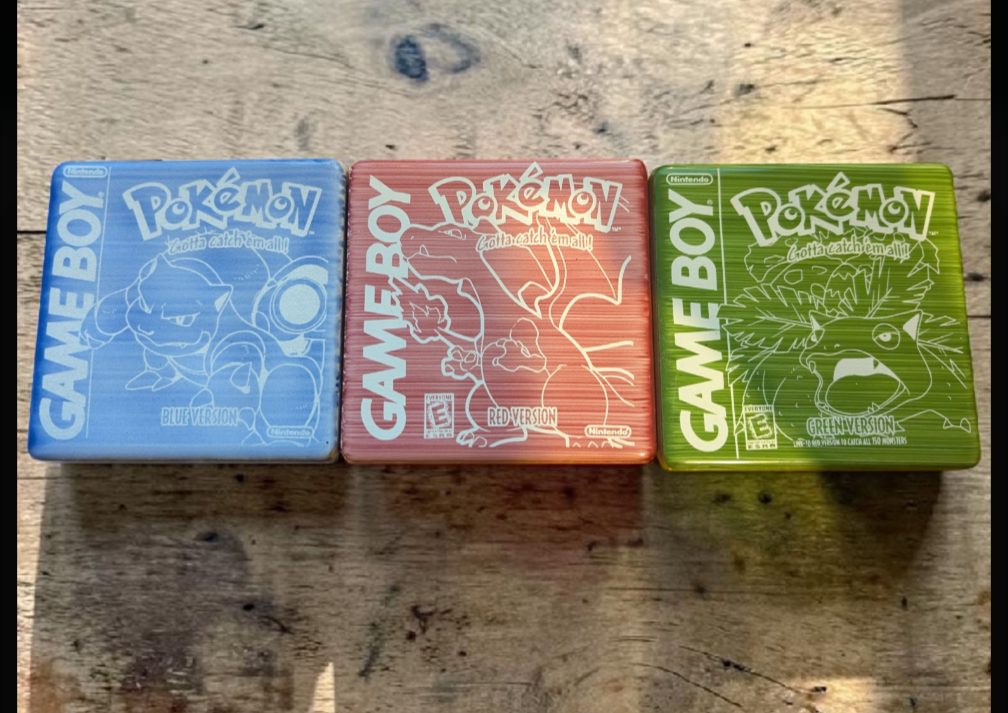 Set of 3 pokemon red blue and green ceramic coaster art trivet set 10x10cm