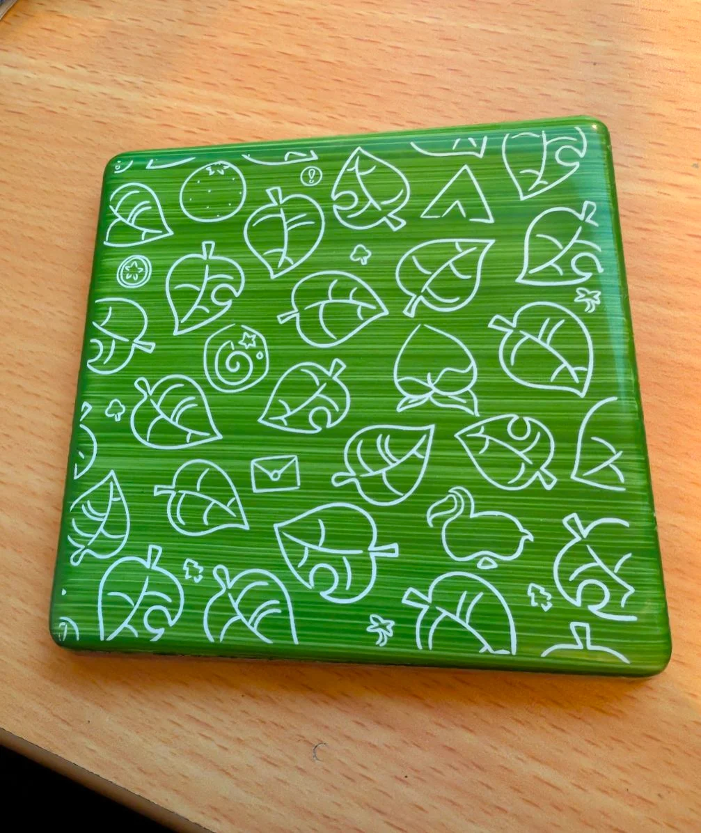 Animal crossing style pattern ceramic coaster tile art trivet 10x10cm