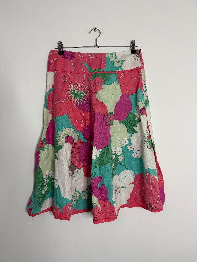 Monsoon floral linen a-line midi skirt - size 12