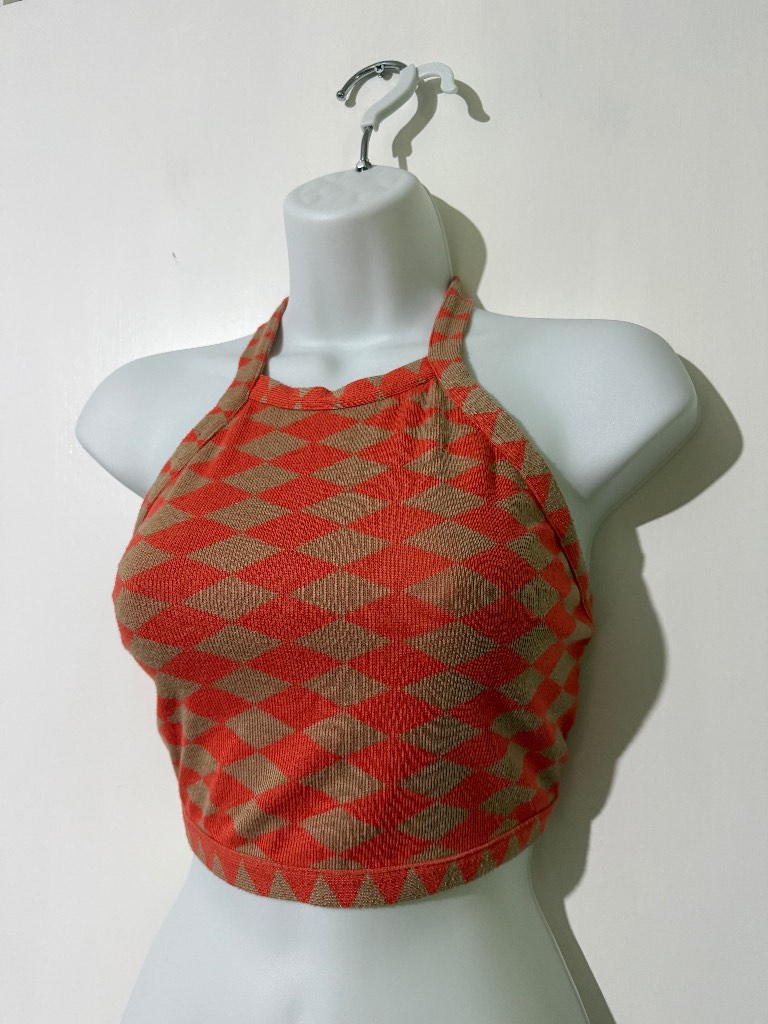 Orange argyle check Zara halter neck crop top - size M (12)