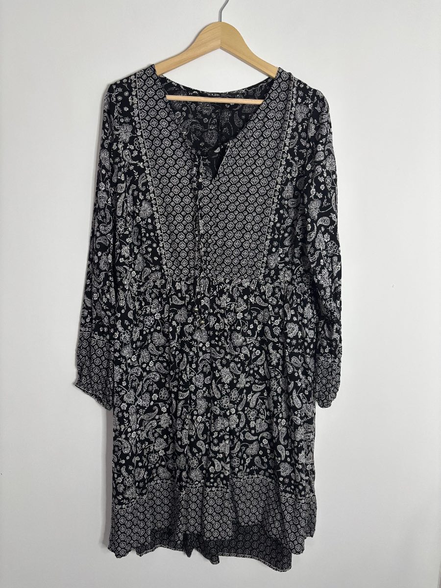 Black and white paisley Yours midi boho dress - size 16