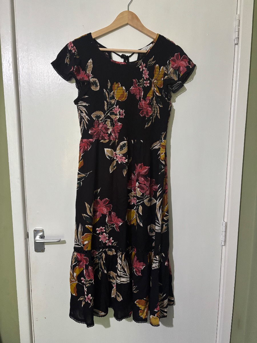 Black Floral Patrons Of Peace Midi Summer Dress - Size L