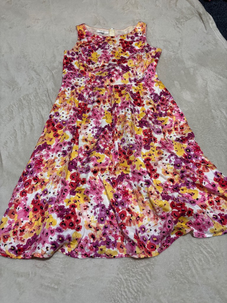 Pink floral sleeveless Laura Ashley occasion dress - size 8
