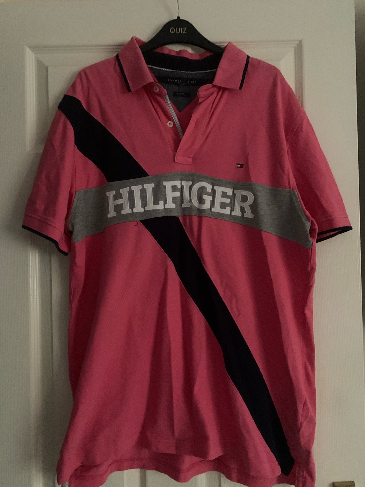 Mens Pink Tommy Hilfiger polo shirt - size XL