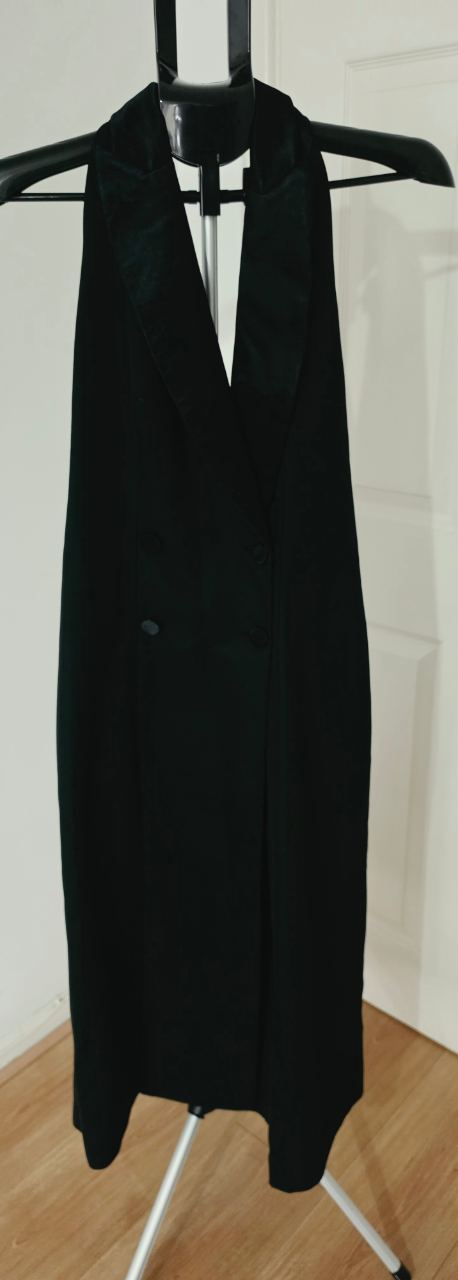 zara black halter tuxedo midi dress m(4005z)