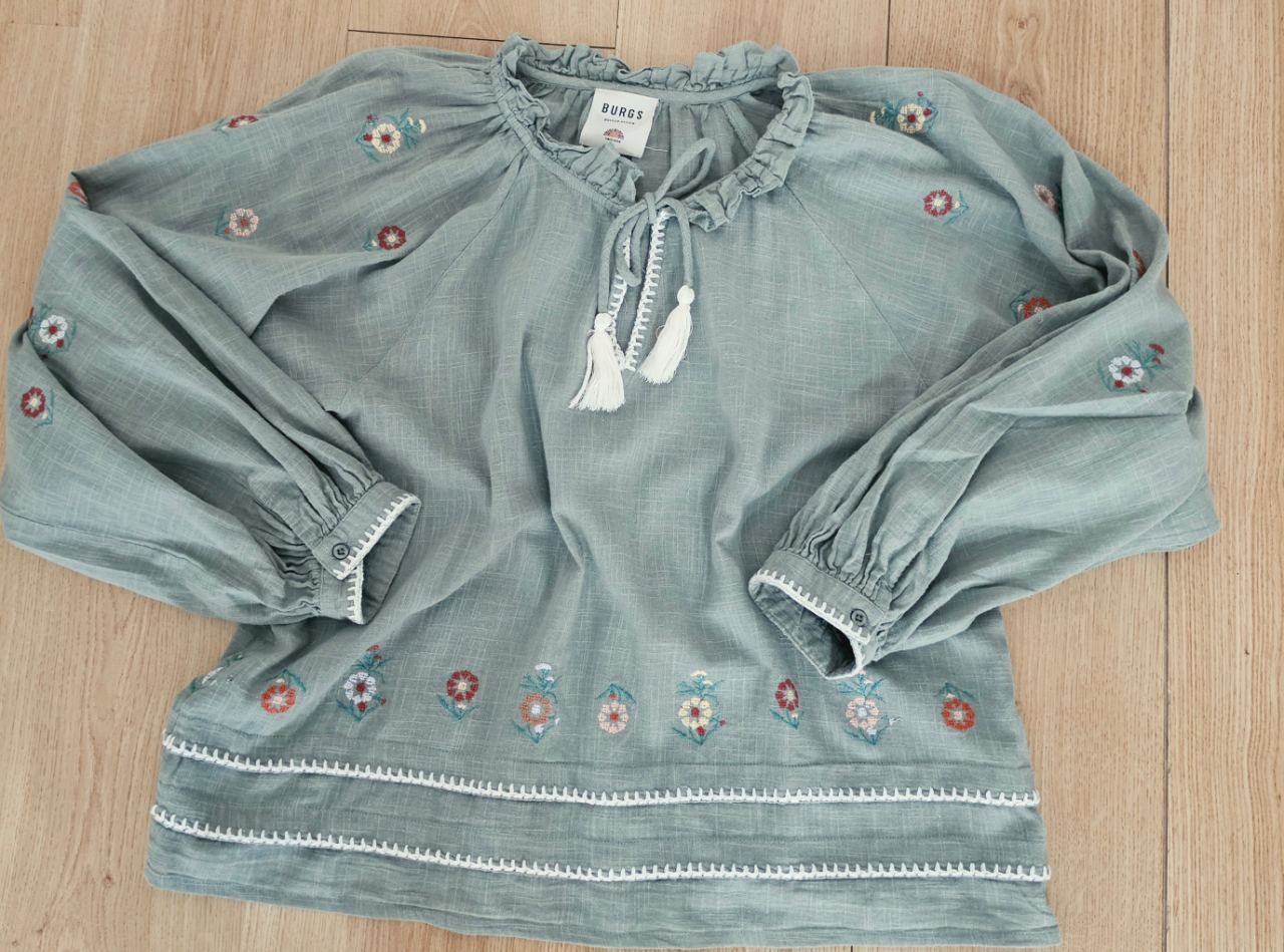 burgs sage green embroidered boho blouse uk16(4011z)