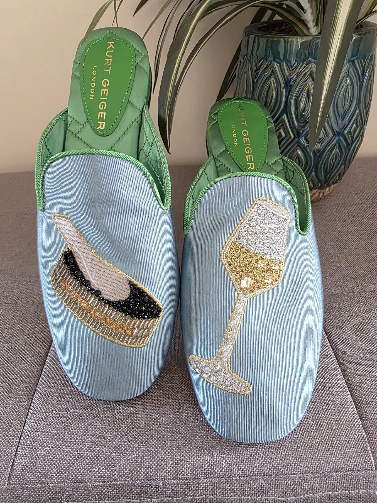 Kurt Geiger baby blue green sequin Embellished mules size 4
