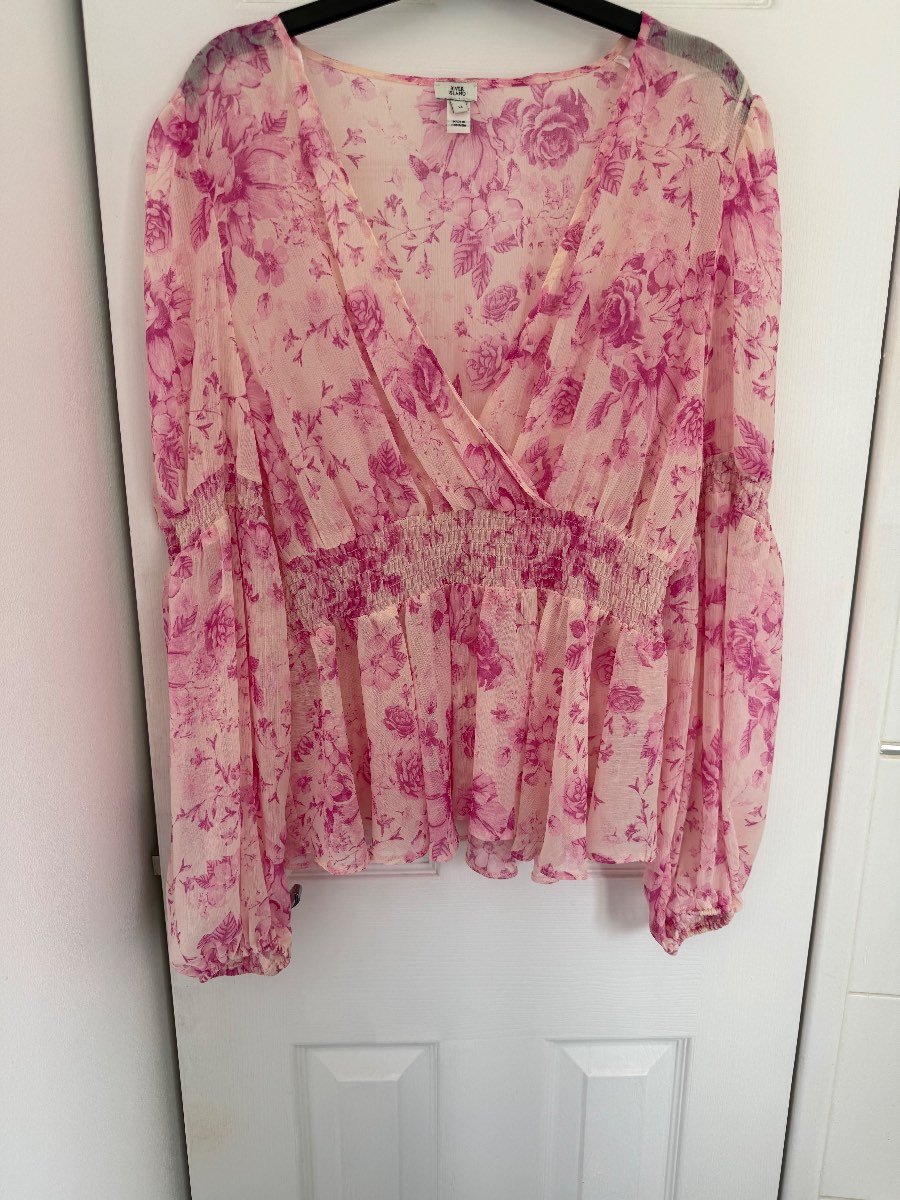 River Island Ladies River Island Pink Cream Floral Peplum sheer summer Top